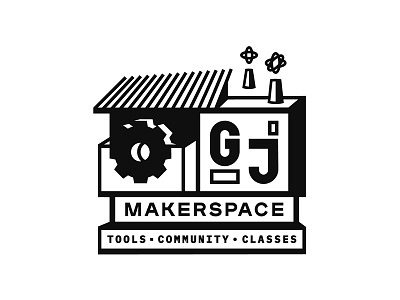 GJ Makerspace atomic branding illustration logo makerspace manhattan project warehouse