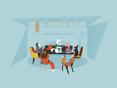 Radical Inclusivity 60s animals chairs coffee coffee shop illustration minimal radical retro