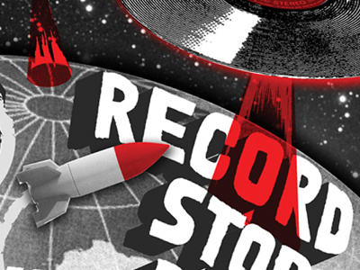 Record Store Invasion! illustration missile record rocket scifi space typography ufo vinyl
