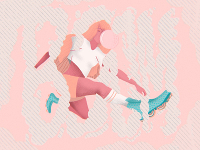 BOOM! character girl illustration illustrator pink roller derby rollerskate skates