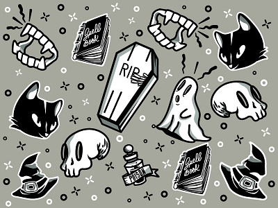 Classic Spooks black and white cat character classic ghost halloween illustration illustrator pattern