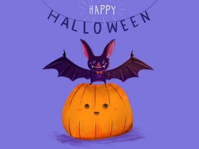 The Bat and the Pump bat halloween happy illustration procreate pumpkin