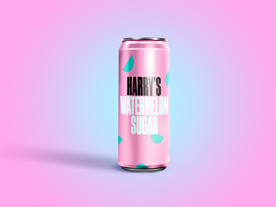 Harry's Watermelon Sugar beverage can design dribbbleweeklywarmup drink fizzy drink harry styles illustrator pink soda soda can sugar weekly warm up