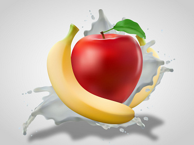 APEL MANA LAGI apple banana design fruit illustration illustrator milk minimal vector