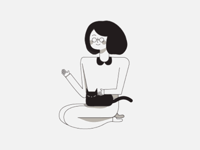 hello animation black white cat girl motion person simple wave web
