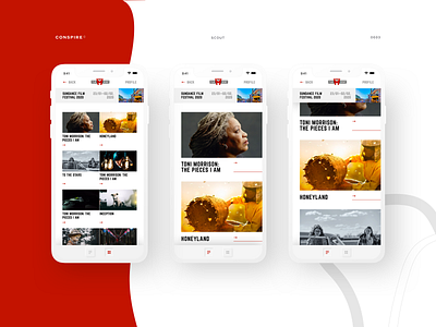 Scout (Mobile App) - Conspire - 03 app clean design film interaction design interface layout minimal mobile scouting app sundance film festival typography ui ux whitespace