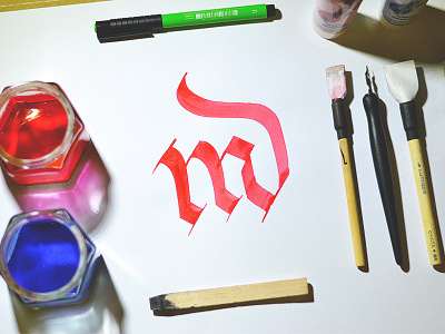 Calligraphic Monogram acrylic brand calligraphy hand ink letter logo monogram photo