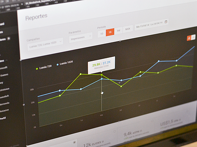 Reports app chart compare dashboard date range flat line minimal select ui ux web