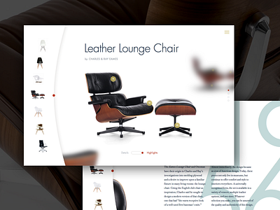 Leather Lounge Chair blur clean flat interface layout minimal navigation perspective typography ui webdesign website