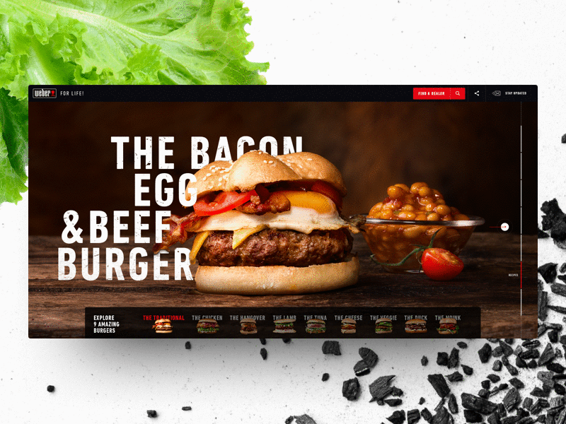 Weber Briquettes - Recipes food gif hamburger landing layout mediamonks recipes texture typography ui ux website
