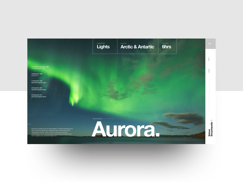 Nature Encyclopedia - WIP - Aurora clean composition graphic design helvetica landing layout minimal nature swiss typography video
