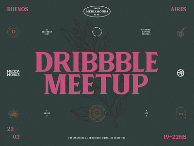 Dribbble Meetup #01 - Buenos Aires (Playoff) argentina buenosaires dribbble hand drawn layout meetup pink symmetric typography vintage badges