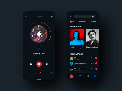 Music Player App Design app appdesign application dark mode dark theme dark ui design figmadesign ui ux