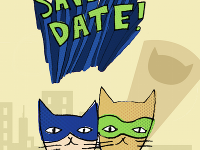 Superhero Save the Date cat illustration photoshop save the date wedding