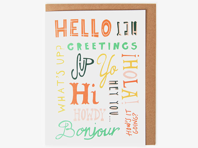 Hello Hey Hi Bonjour Card greetings illustration lettering typography