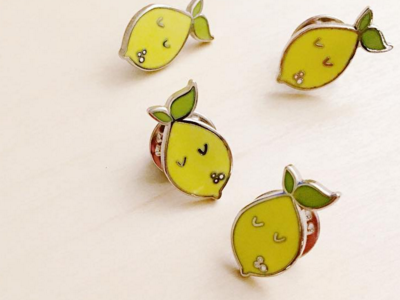 Enamel Lemons anthropomorphic design doodle enamel pin fruit illustration lemons