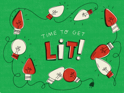 Get Lit card christmas design doodle greeting card holiday illustration lights lit retro stationery