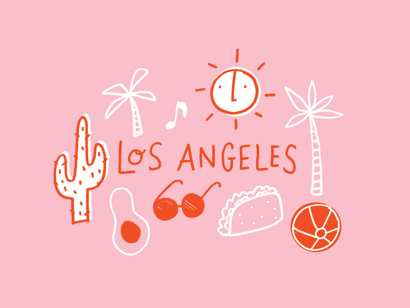 LA Postcard Doodles avocado cali california design doodle illustration la los angeles sunny taco typography west coast