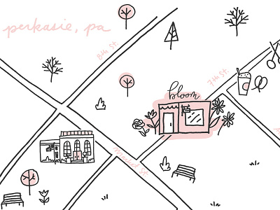 Downtown Per-kaaa-sie bloom flower co. branding bucks co. bucks county doodle illustration illustrator map map illustraiton pennsylvania website design
