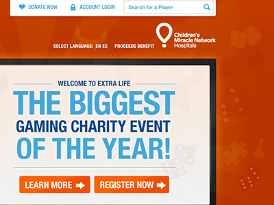 New EL Background banner charity dice games learn more login orange