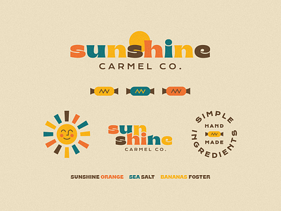 Sunshine Carmel Co. 1970s branding branding design candy candy shop carmel happy logo logos retro smile sun sunshine type typography