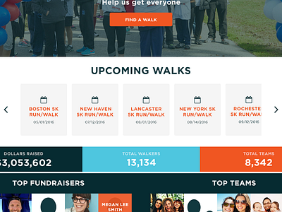 Steps for Life event fundraising list non profit scroller statistics stats teams ui walk web web design