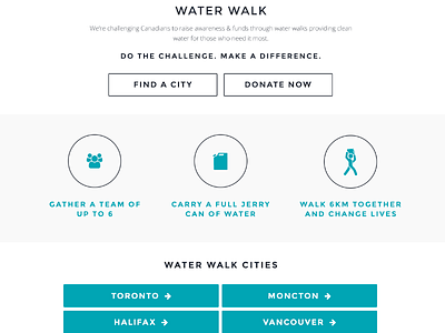 Water Walk donate event fundraising icons location non profit selection ui walk web web design