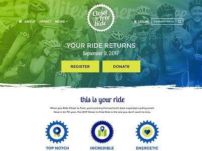 Closer to Free Ride bike cycle donate event fundraising gears icons ride web web banner web design