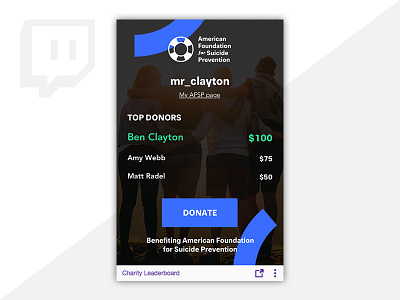 AFSP Twitch Extension donate fundraising non profit ui ux web web design