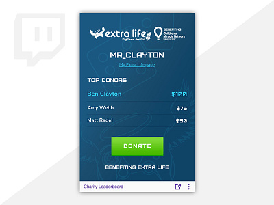 Extra Life Twitch Extension donate fundraising non profit ui ux web web design