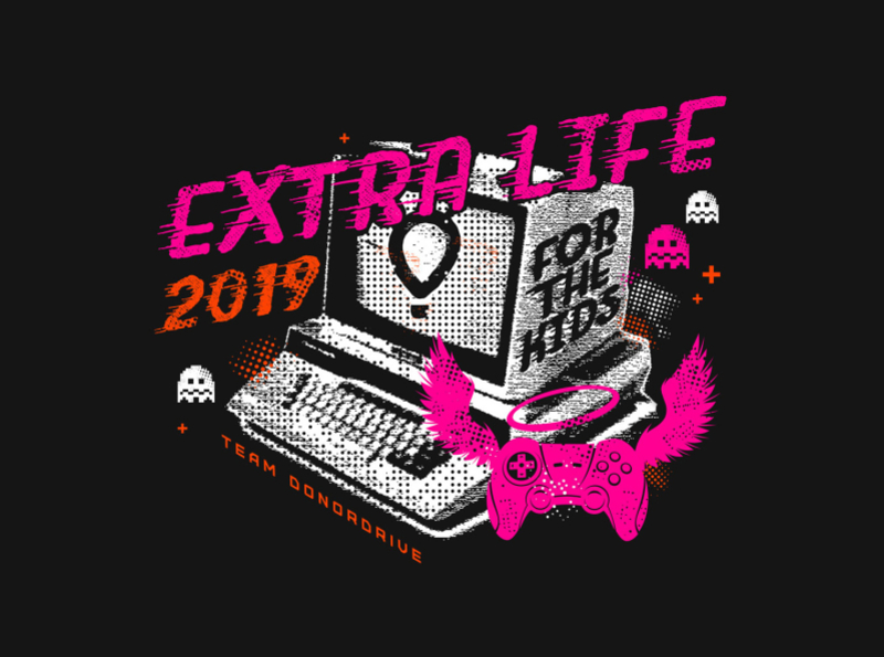 Extra Life 2019 bitmap computer design donate fundraising gaming grunge illustration non profit retro tech typography videogame