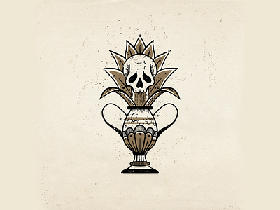 Skull Vase No. 1 distressed grunge hand drawn illustration skull vase