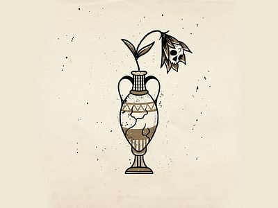 Skull Flower design distressed flower hand drawn illustration procreate skull tattoo vase vector