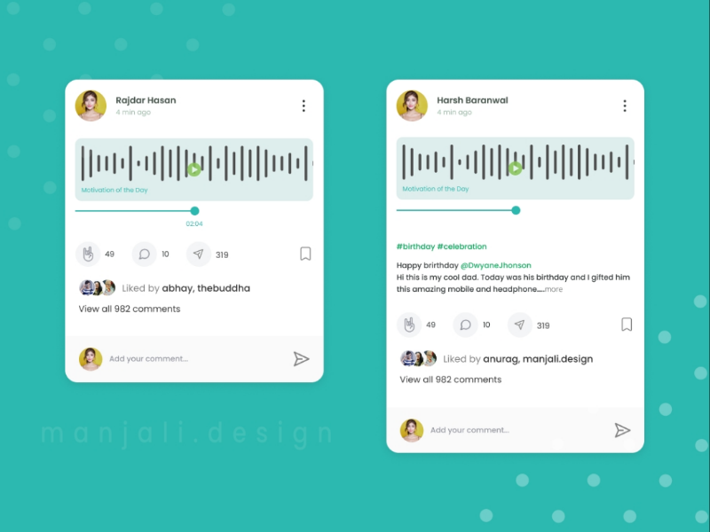 Audio Post UI Design For Social Media App by Manju Ashish Buddhaghosh