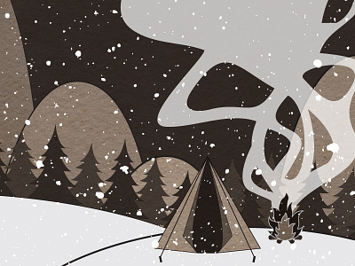 Snowy Camp camping cold explore frozen illustration mountain north pine smoke snow tent winter