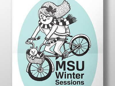 MSU Winter Sessions bicycle design dog illustration illustrator ink pen photoshop poster poster design scarf winter