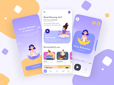 Meditation app anil patel app design app ui branding creative design design fitness graphic design health illustration meditation ui wellness yoga