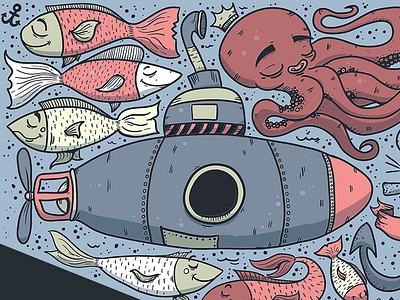 Fishtank 2 art bblack studios brentblack design fish graphic illustration octopus tank vector