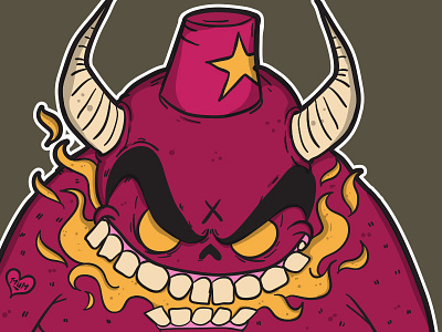 Demon art colour demon devil evil fez fire flames horns illustration