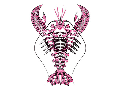 Lobster bones death illustration knives lobster pink pretoria skull vector