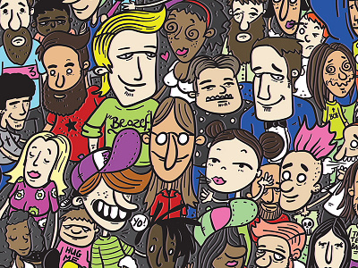 Crowd2 colour crowd illustration poster vector