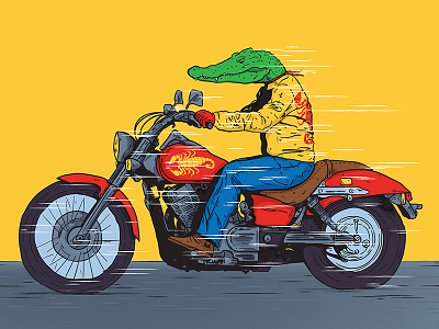 Crooked Croc bike classic colour crocodile drive harley illustration retro vector