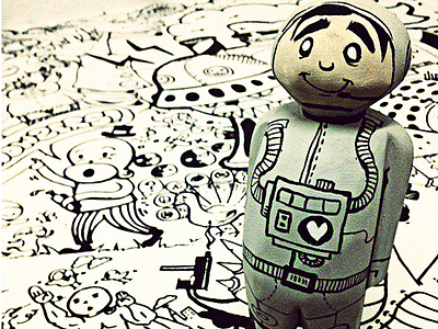 Spaceman art illustration indian ink kid paint robot sculpture space toy toydesign woodwork