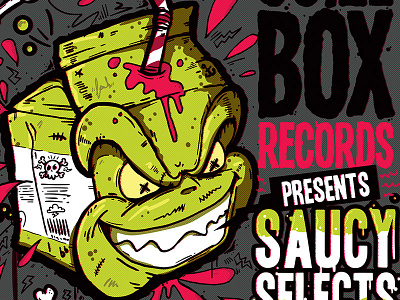 Juicy box dubstep edm electro green illustration juice lowbrow pink sauce vector zombie