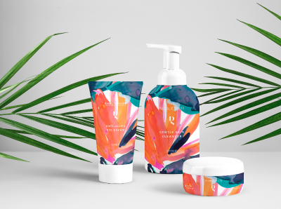 Packaging Pattern Design Cosmetics Strelitzia botanical illustration botanicalart branding floral art floral design flowers illustration illustration packagingdesign patterndesign plant illustration strelizia watercolor