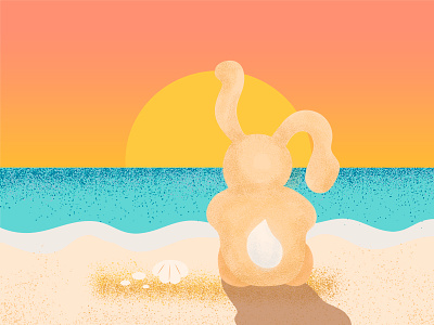 Bunny at the Sea Coast Illustration bunny character illustration sea ui warm tones