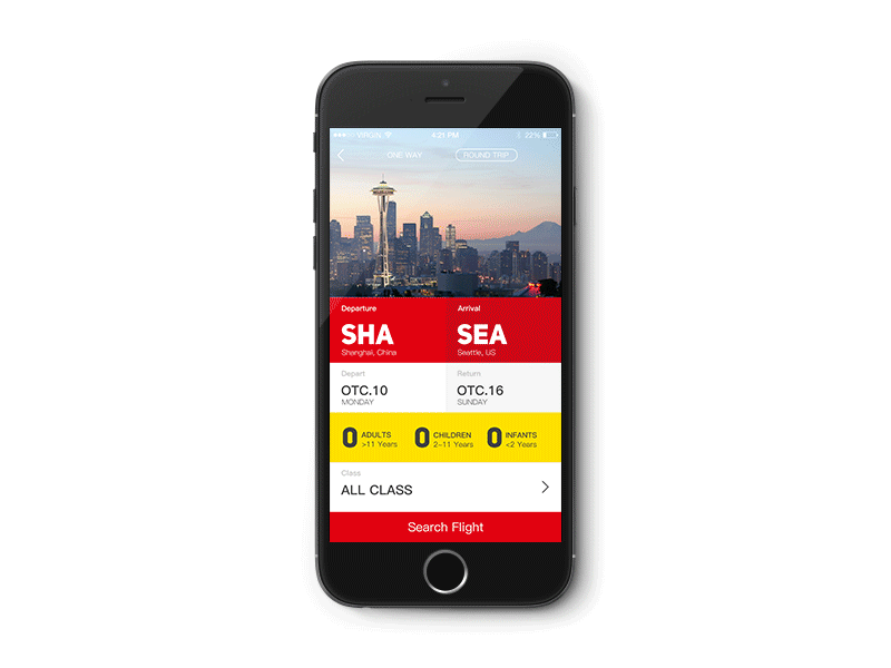 Airline Tickets Searching App ux search red airline app book ticket gif ae ui