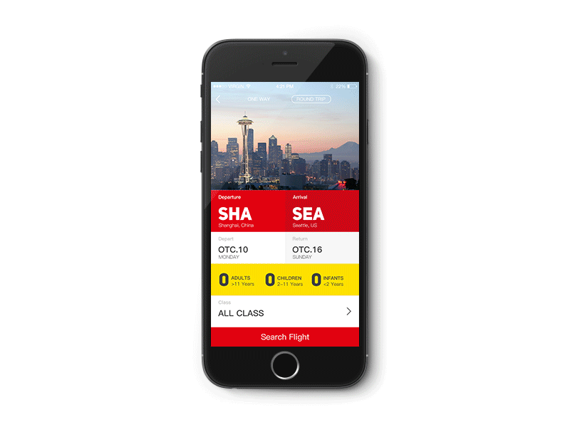 Airline Tickets Searching App ae airline app book gif red search ticket ui ux