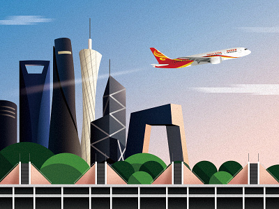 Take off airline airport building illustration plane