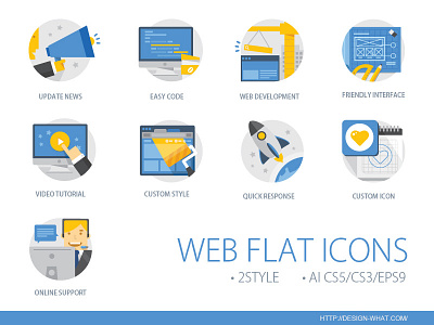 Web Flat Icons custom icon custom style flat icon friendly interface online support quick response video tutorial web development web icon
